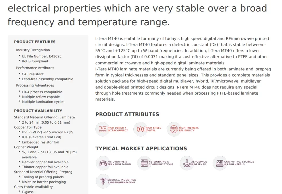 Isola I Tera MT40 Prepreg Properties and PCB Applications