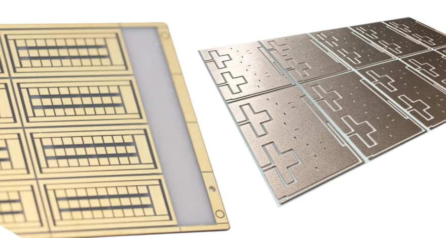 Quick turn ceramic PCB panel with gold plated circuits for fast fabrication and delivery