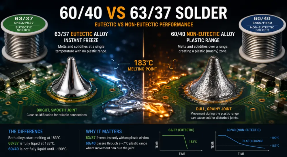 60/40 vs 63/37 Solder: Melting Points, Eutectic Behavior, and Which to Use