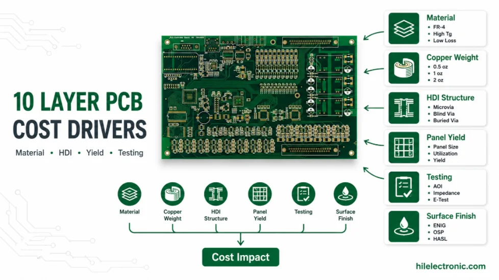 10 layer PCB cost review for fabrication and inspection