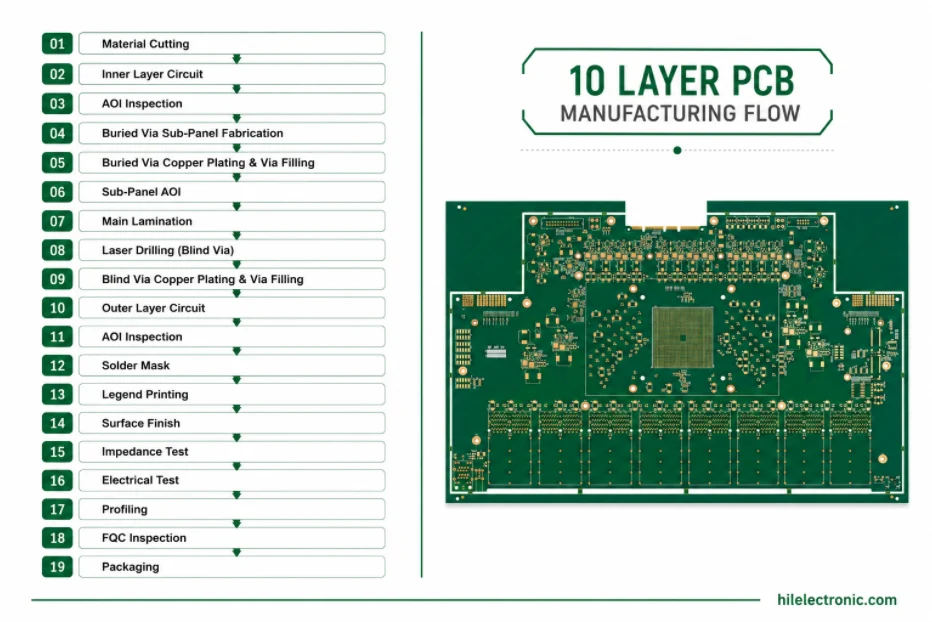 10 layer PCB manufacturing flow and process control