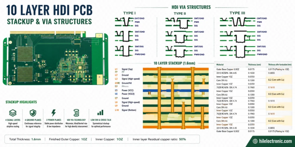10 Layer HDI PCB Engineering for Microvias and BGA Escape