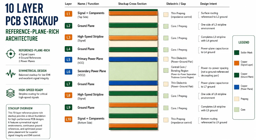 10 layer PCB stackup layer arrangement example