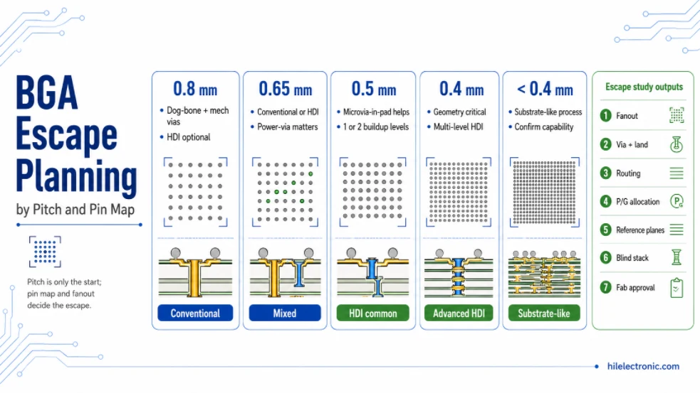 BGA Escape Planning by Pitch and Pin Map