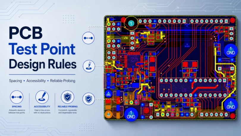 PCB test point design rule examples for probe access and spacing