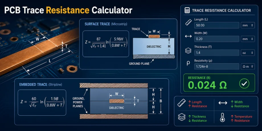 PCB trace resistance calculation example