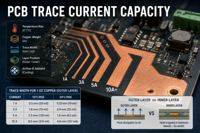 PCB Trace Width Calculator: How to Size Traces for Current, Voltage Drop, and Impedance