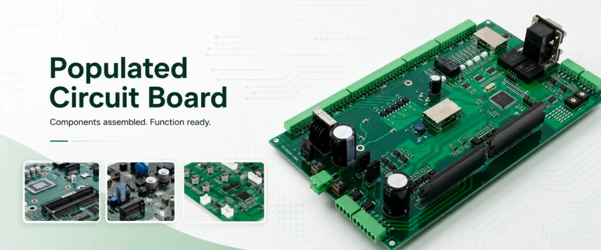 Populated circuit board PCBA inspection and assembly detail