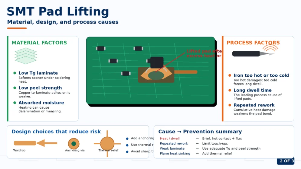 SMT pad lifting material design and process causes
