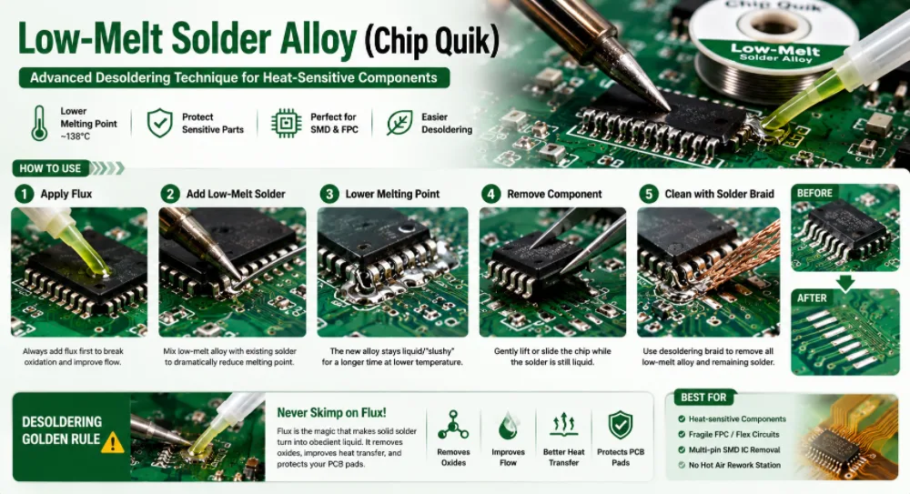 metode menghilangkan timah solder dari PCB dengan lelehan paduan rendah