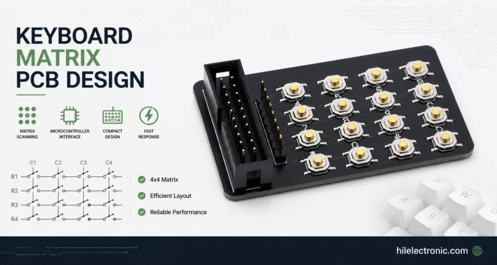 Keyboard matrix PCB assembly with diode key matrix