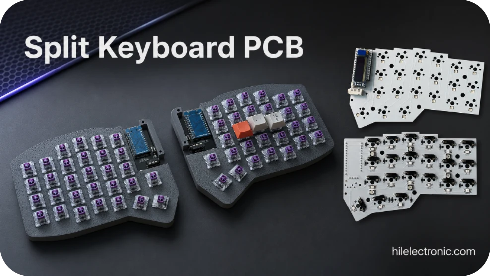 Split keyboard PCBA with interconnect and hot-swap sockets