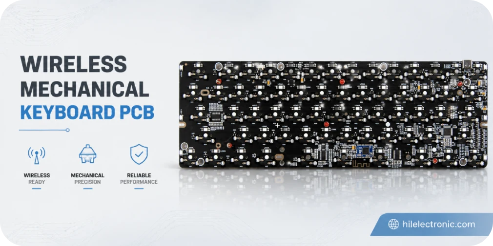 Wireless mechanical keyboard PCBA with battery and antenna