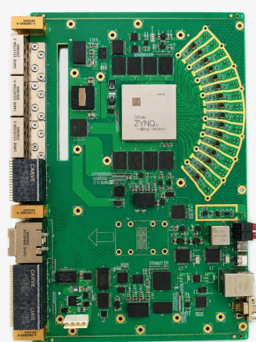 High-speed RF DAC PCB assembly with dense fine-pitch and mixed-signal components