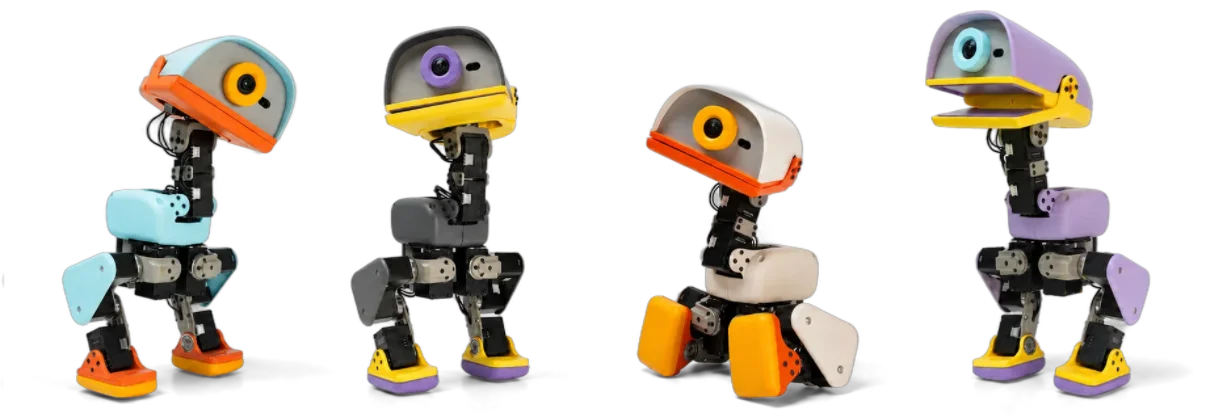 Microduck robots in Sky, Graphite, Cream and Lavender colorways