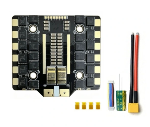 Close-up view of the 100A 4-in-1 ESC PCB power and control components