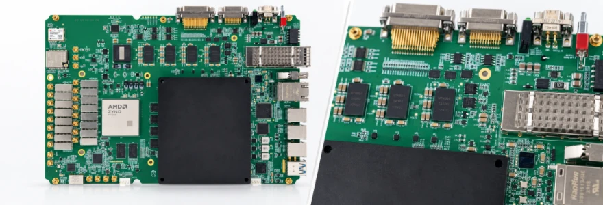 Front top view of RFSoC board with labeled interfaces